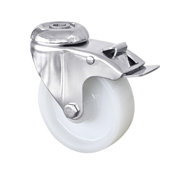 3/4/5 Inch ZR Castor SS top swivel plate swivel plastic core PU wheel stainless steel caster with double brake